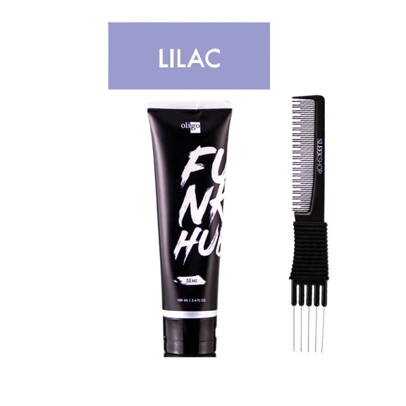 OLIGO Pro FunkHue Semi-Permanent Color Lilac (3.4 oz) with SLEEKSHOP Teasing Comb Pack of 1