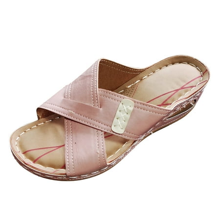 

simu Women s Sandals Comfortable Women Summer Solid Color Slip On Casual Toe Wedges Comfortable Beach Shoes Sandals Sandals Shoes Casual