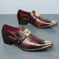 thumbnail image 5 of Men's Luxury Crocodile-Embossed Dress Shoes with Gold-Tone Medusa Buckle - Pointed Toe Formal Loafers for Buckle Block Heel Loafers for Formal & Party, 5 of 6