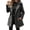 Dark Grey, variant on Women's wool coat, long-sleeved, double-breasted, hooded.