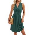 thumbnail image 2 of Women's Knot Front Dress, V Neck Sleeveless Loose Pullover Dress, Modern Minimalist Dress for Smart Casual or Outings, Dark Green - 2XL, 2 of 6