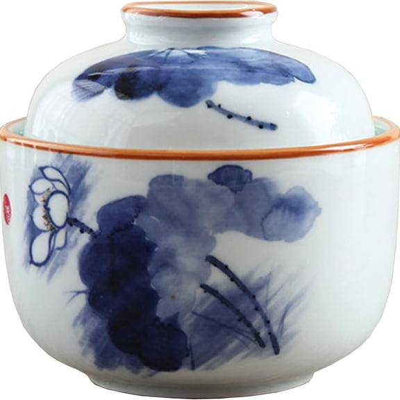 600ml Japanese Creative Hand-painted Ceramic Tableware, Porcelain Stew Cup with Lid Steaming Bowl Ramen Bowl Cereal Bowl Salad Bowl, Ceramic Cookware Soup Cup