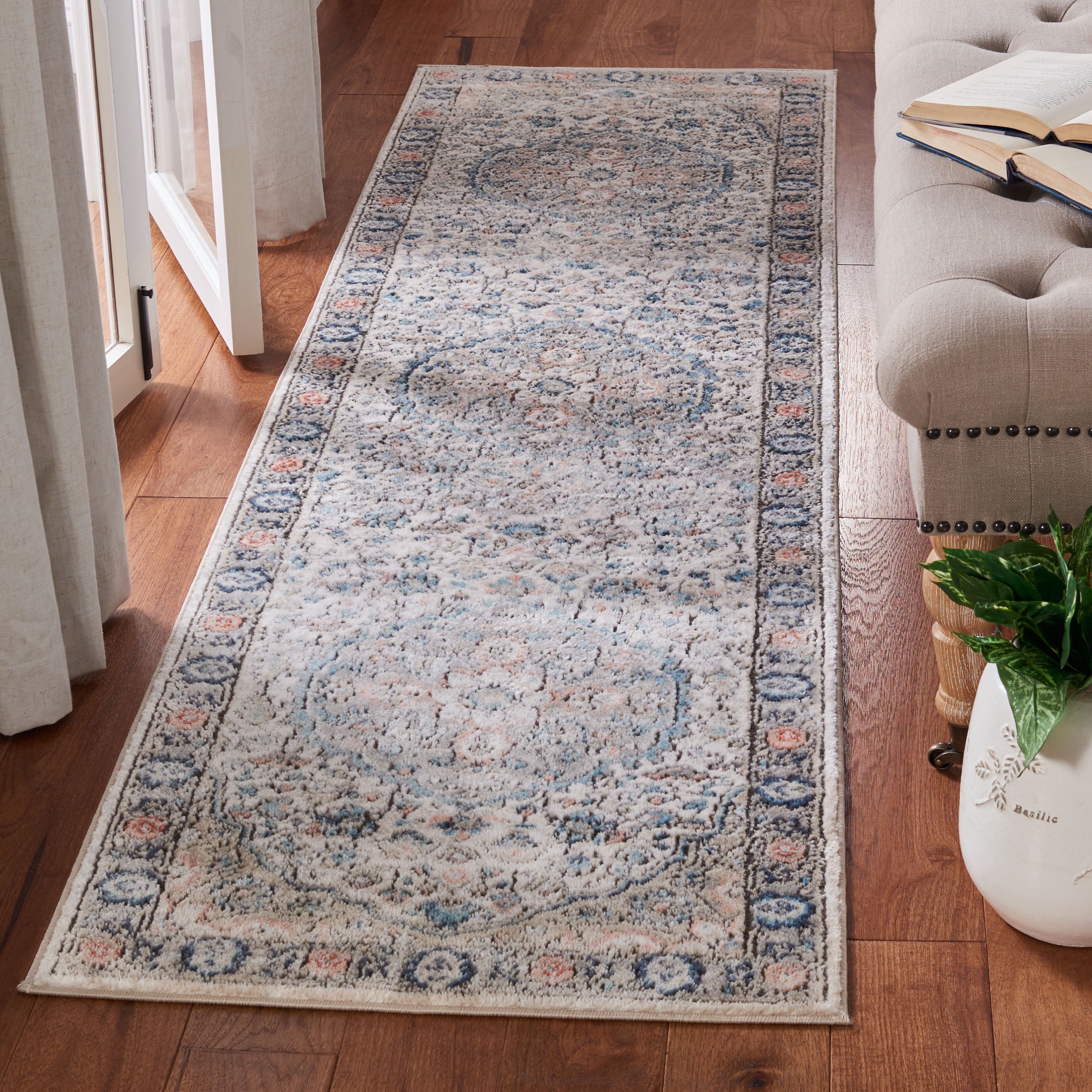 SAFAVIEH Oregon Eilish Floral Runner Rug, Grey/Blue, 2'2" x 6'