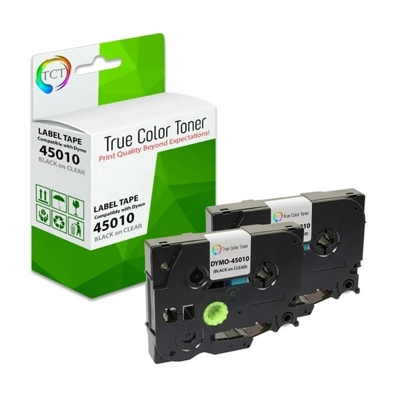TCT 2Pk Compatible Dymo 45010 works With Dymo LabelManager 160 210D 280 3/8 inch (9mm) x 23 ft (7m) Black on White