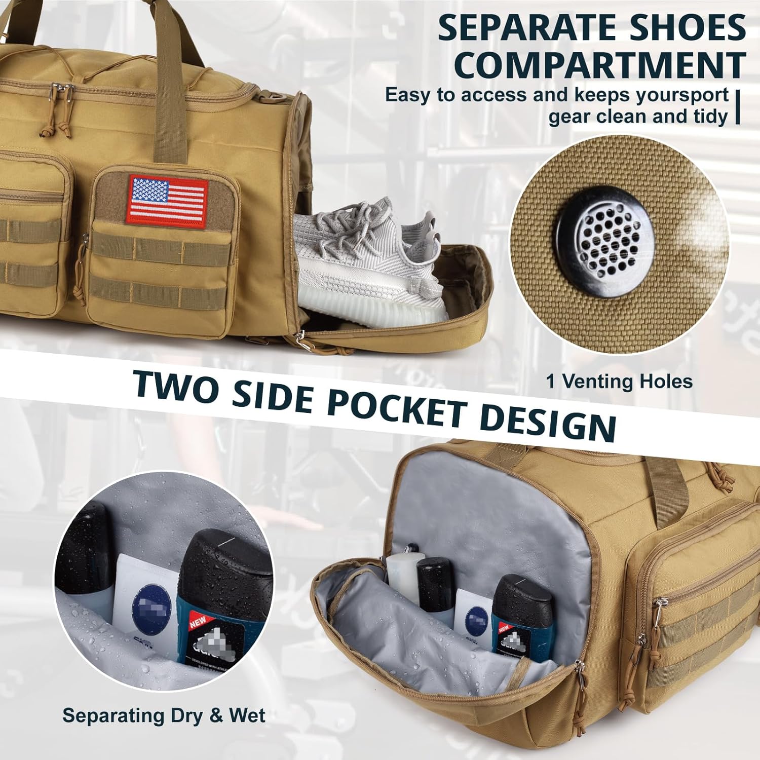 TRIPGEAR 50L Sports Travel Duffle Bag with Shoes Compartment, Overnight Backpack with Wet Pocket
