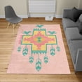 thumbnail image 2 of Tribal Turkish Area Rug, Hand Drawn Dreamcathcher Folkloric Birds Image Ethnic Ikat Design, Soft Carpet for Living Room Decor, 4' X 5.7', Pale Pink Dark Seafoam, by Ambesonne, 2 of 4