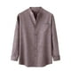 thumbnail image 1 of Top de camisa de lino y algodón de color sólido de manga larga con cuello levantado para otoño e invierno a la moda para hombre Pompotops  oipoqjl53227, 1 of 9