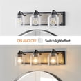 thumbnail image 6 of Jopath 3-Light Bathroom Wall Sconce, Farmhouse Vanity Light Fixture with Clear Seeded Glass Shades, Black and Wood Grain Finish, Modern Industrial Design for Bathroom or Powder Room (No Bulbs), 6 of 8