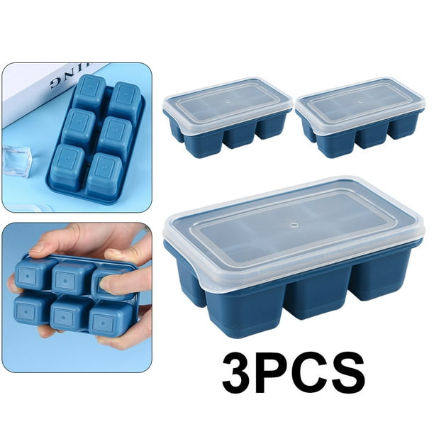 Molde Cuadrado Silicona para Cubitos Hielo Con Tapa Accesorio Bandeja DIY () Azul