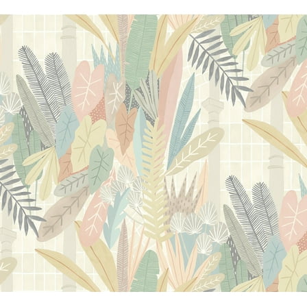 ohpopsi Glasshouse Pastel Tropical Damask Unpasted Non Woven Wallpaper, 19.7-in by 33-ft., 54.2 sq. ft.