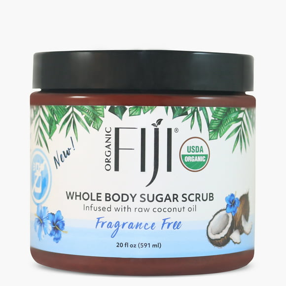 Organic Fiji, Coconut Oil Infused Sugar Scrub for Face & Body, Fragrance Free 20oz