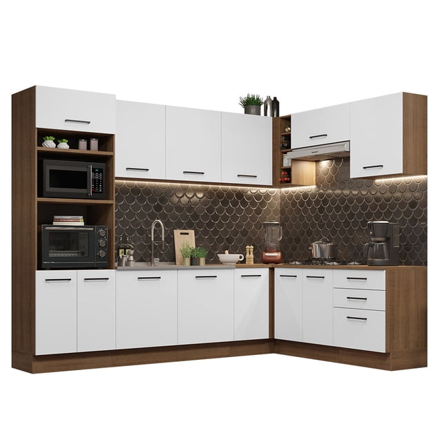 Cocina Integral Esquinera 479cm Marrón/Blanco Ágata MADESA 01