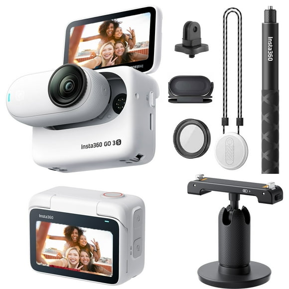 Insta 360 GO 3S (Blanc) 128 Go Tiny Mighty Caméra de Vlogging 4K + Pod d'Action et Accessoires Portables + Perche à Selfie Invisible