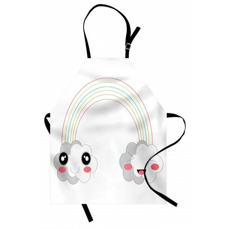 

Anime Apron Two Clouds and a Rainbow Happy Face Expressions Japanese Design for Kids Nursery Unisex Kitchen Bib Apron with Adjustable Neck for Cooking Baking Gardening Multicolor by Ambesonne