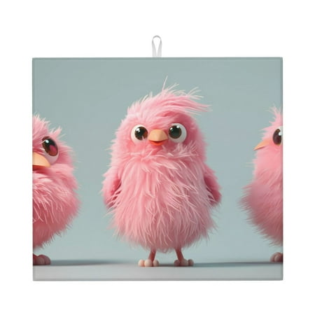 

Xecao Adorable Pink Fluffy Birds Print Dish Drying Mat for Kitchen Counter Absorbent Coffee Bar Mat Dish Drainer Rack Mats Dining Room Decoration