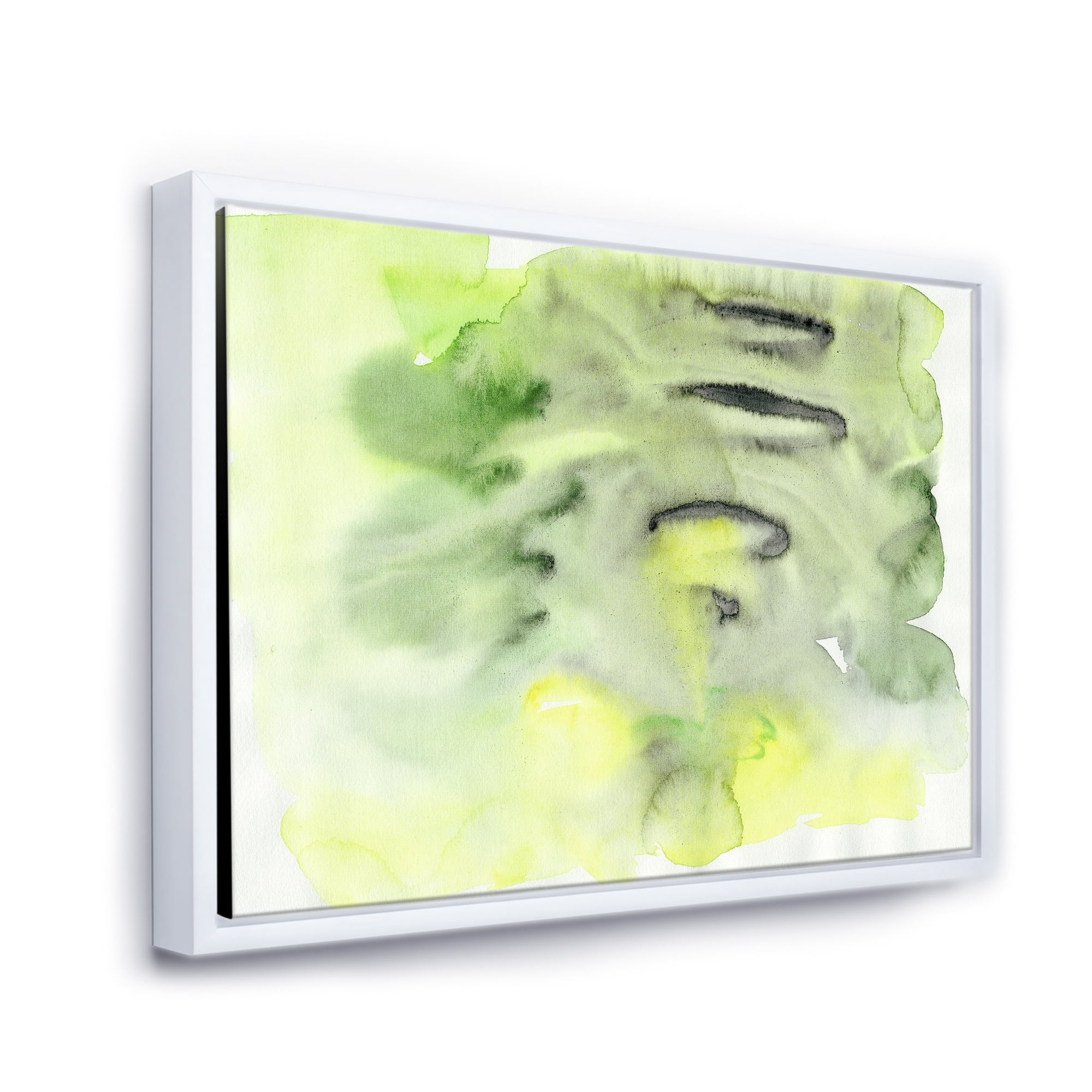 Designart 'Abstract Pond of Yellow and Green' Modern Framed Canvas Wall Art Print