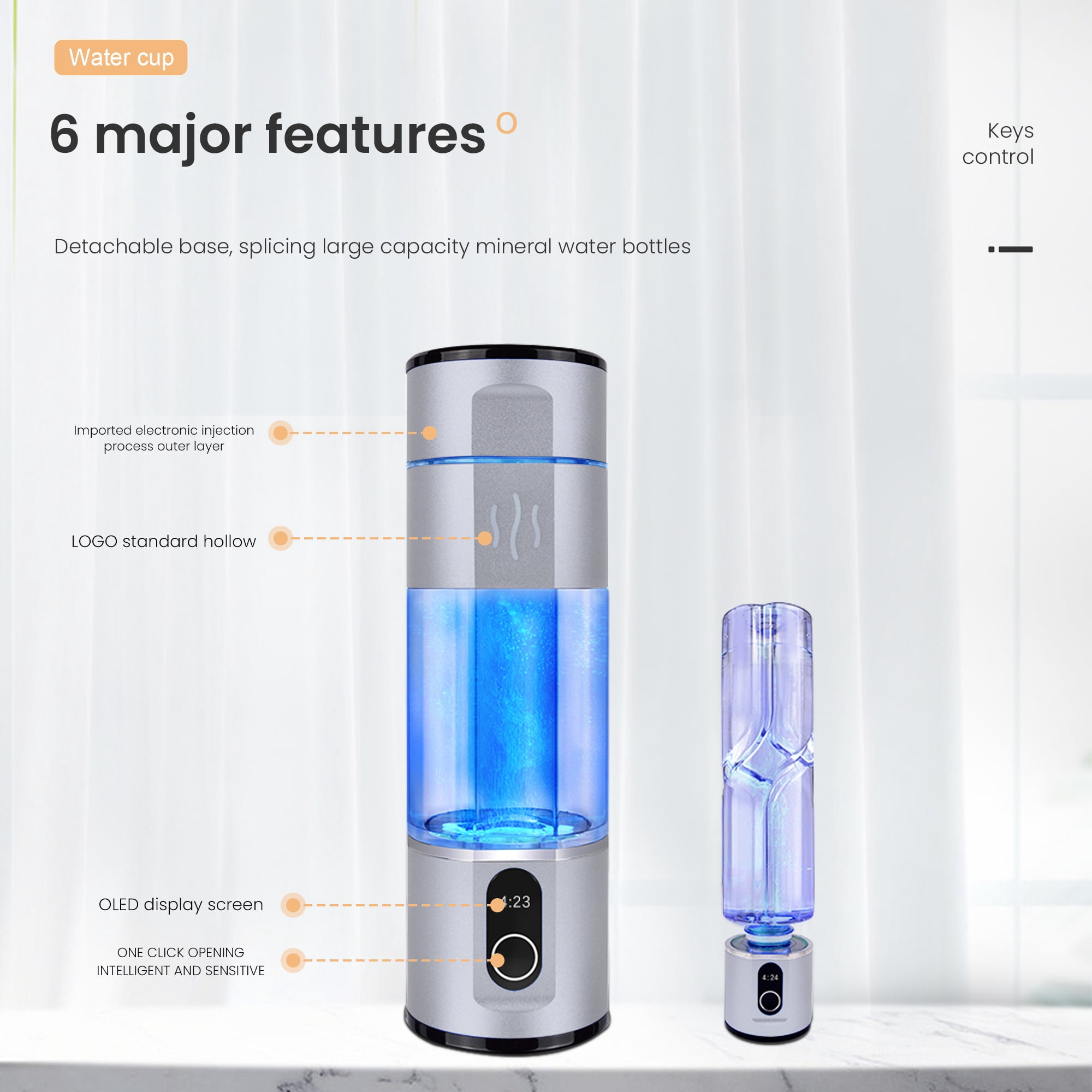 ALKA Portable Hydrogen Rich Water Bottle up to 5000PPB ABS 210ml PEM Membrane & SPE Technology Ionizer Type-C Recharge