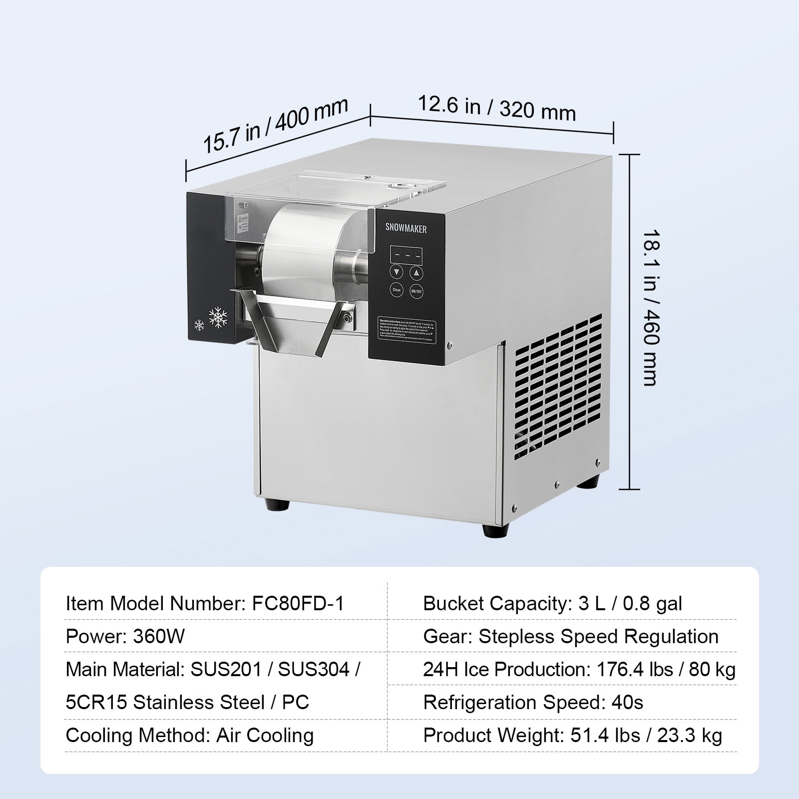 KFFKFF Industrial Snowflake Ice Producer, 176.4LBS/24H Snowflake Ice Creation Device, Metallic Ice Grinding Apparatus, Powered Snow Cone Fabricator, Air Circulation Mechanism for Quick Heat Reduction