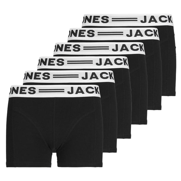 JACK&JONES Calzoncillos bóxer de niño, lote de 6 - SENSE TRUNKS, algodón elástico, logo en la cintura Negro/Blanco 128