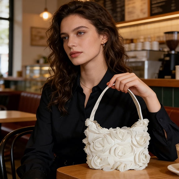 Floral Handbag for Women Flower Clutch, Trendy Crossbody Evening Bag for Cheongsam, Elegant Prom Party Purse with Handle, Lightweight Satin Flower Shoulder Bag for Wedding Guest