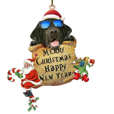 

Mightlink Christmas Tree Ornament Merry Christmas Happy New Year with Rope Dangling Anti-fade Decorative Acrylic Home Decor Hanging Xmas Dog Puppy Pendant for Christmas