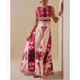thumbnail image 7 of Hot Pink Geometric Floral Sleeveless Maxi Dress For Summer Festival, Vacation, Beach, Street Style, 7 of 7