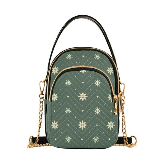 joogoo Women Snowflakes Christmas Pattern Chain Crossbody Bags Shoulder Handbag Phone Purse