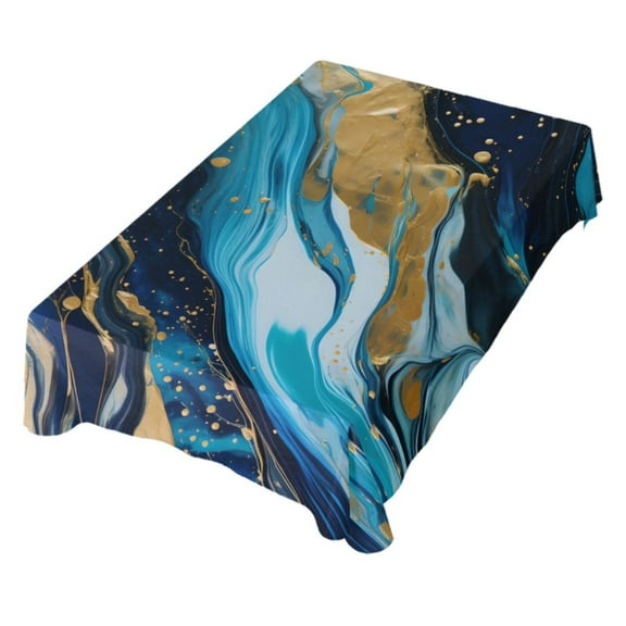 JSTEL Blue & Gold Marble Table Cloth Rectangle 60 x 120 Inch Tablecloth Anti Wrinkle Table Cover for Dining Kitchen Parties