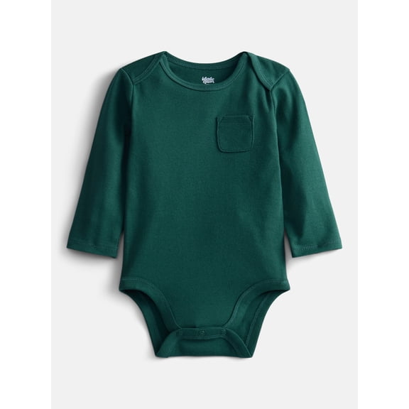 Wonder Nation Baby Boys' Cotton Pocket Bodysuit with Long Sleeves, Sizes 0M-24M
