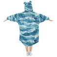 thumbnail image 2 of FORMRS Wearable Blanket Hoodie with Sleeves for Kids Cozy Flannel Sweatshirt, Green Watercolor Ocean Waves, 2 of 7