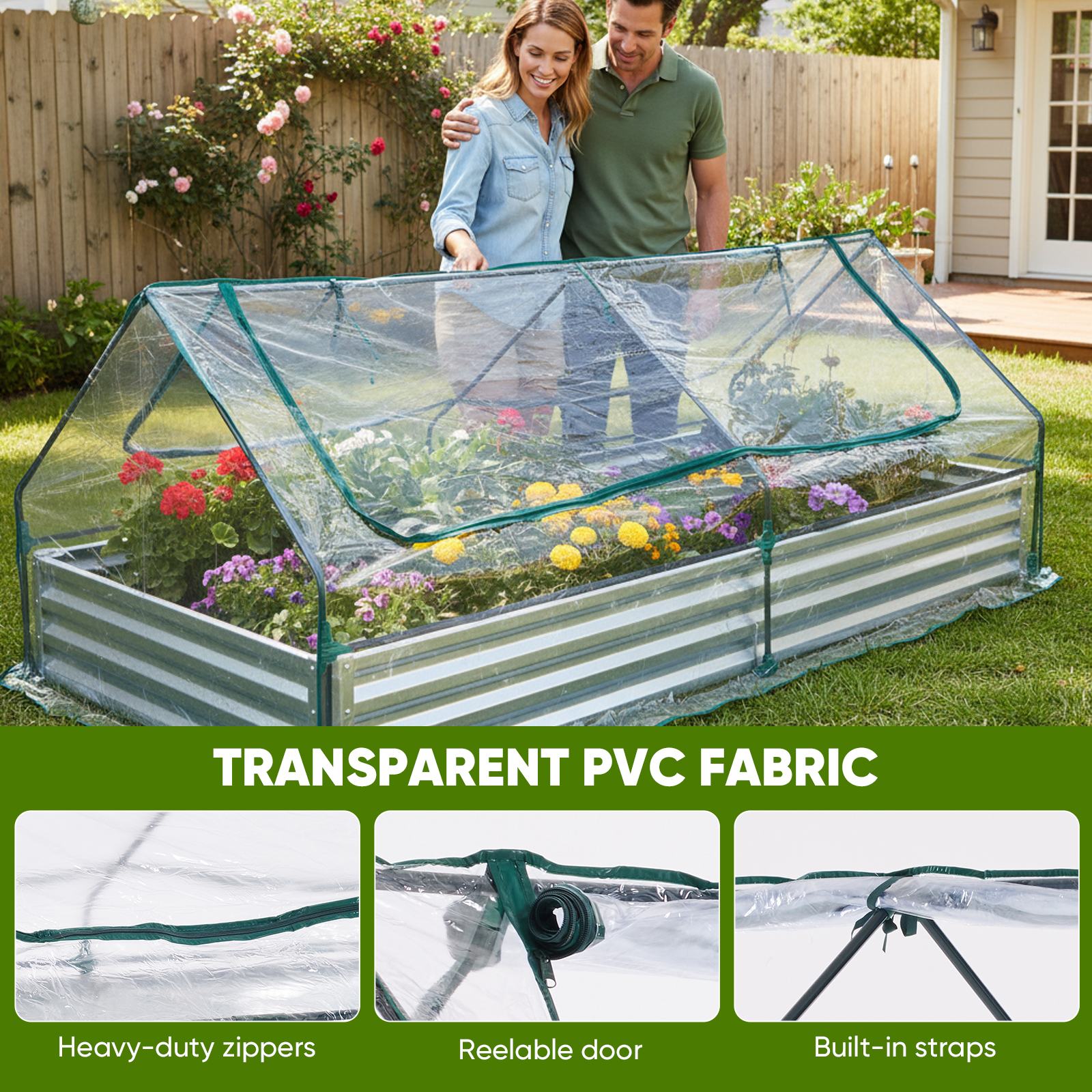 TrumanPick Greenhouse for Raised Garden Bed, Portable Cold Frame Plant Cover with Roll-Up Zipper Windows, UV Resistant PVC Gardening Tent for Outdoor Vegetables & Flowers, Green