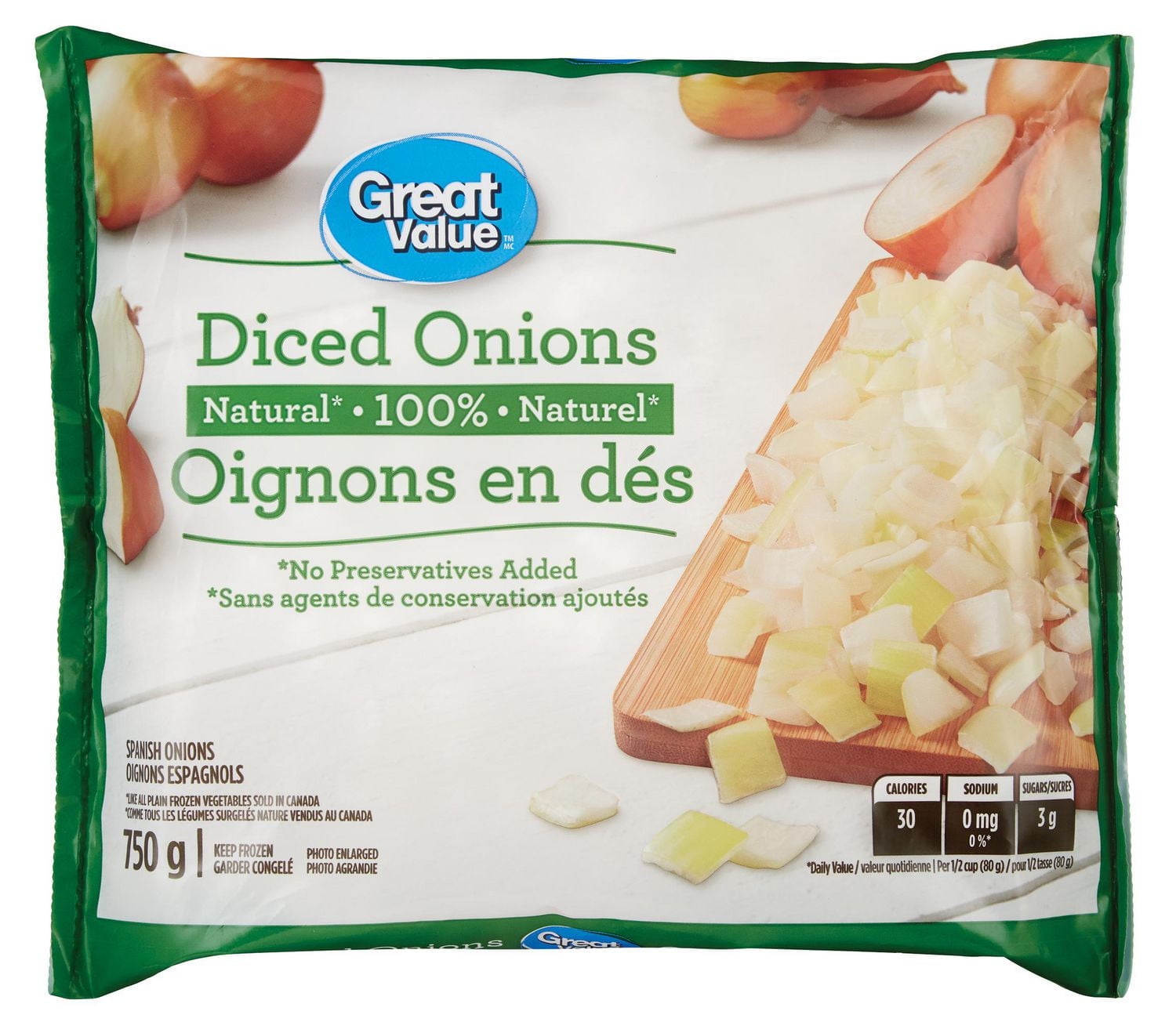Great Value Natural Diced Onions, 750 g
