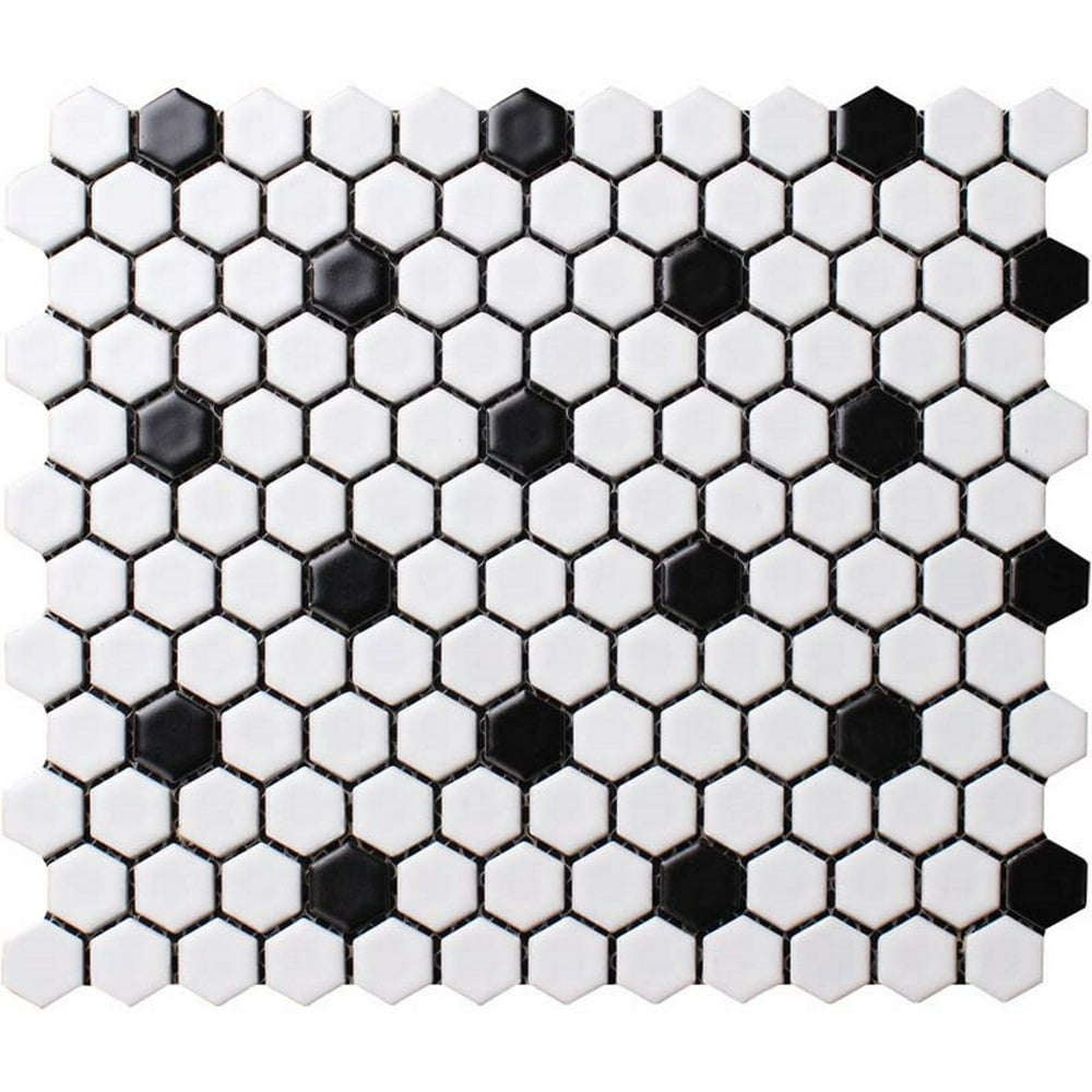 WS Tiles Sample Value Matte White with Black Dot 11.8 in. x 10.2 in