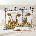 thumbnail image 3 of Farm Animal Cow Pillow Covers 2 Pack Black Plaid Sunflower Floral Country Pillowcase Waterproof Outdoor Throw Pillow Cover for Patio Garden Square Cushion 26”x26”, 3 of 9