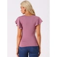 thumbnail image 3 of DARING DIVA Women's V Neck Cinched Waist Ruffle Sleeve Ruched Top S Gray Purple, 3 of 6