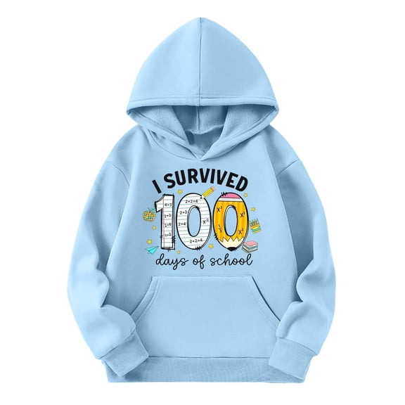 100 Days of School Preppy Hoodie for Kids - Boys Girls Letter Graphic Long Sleeve Back to School Sweatshirt