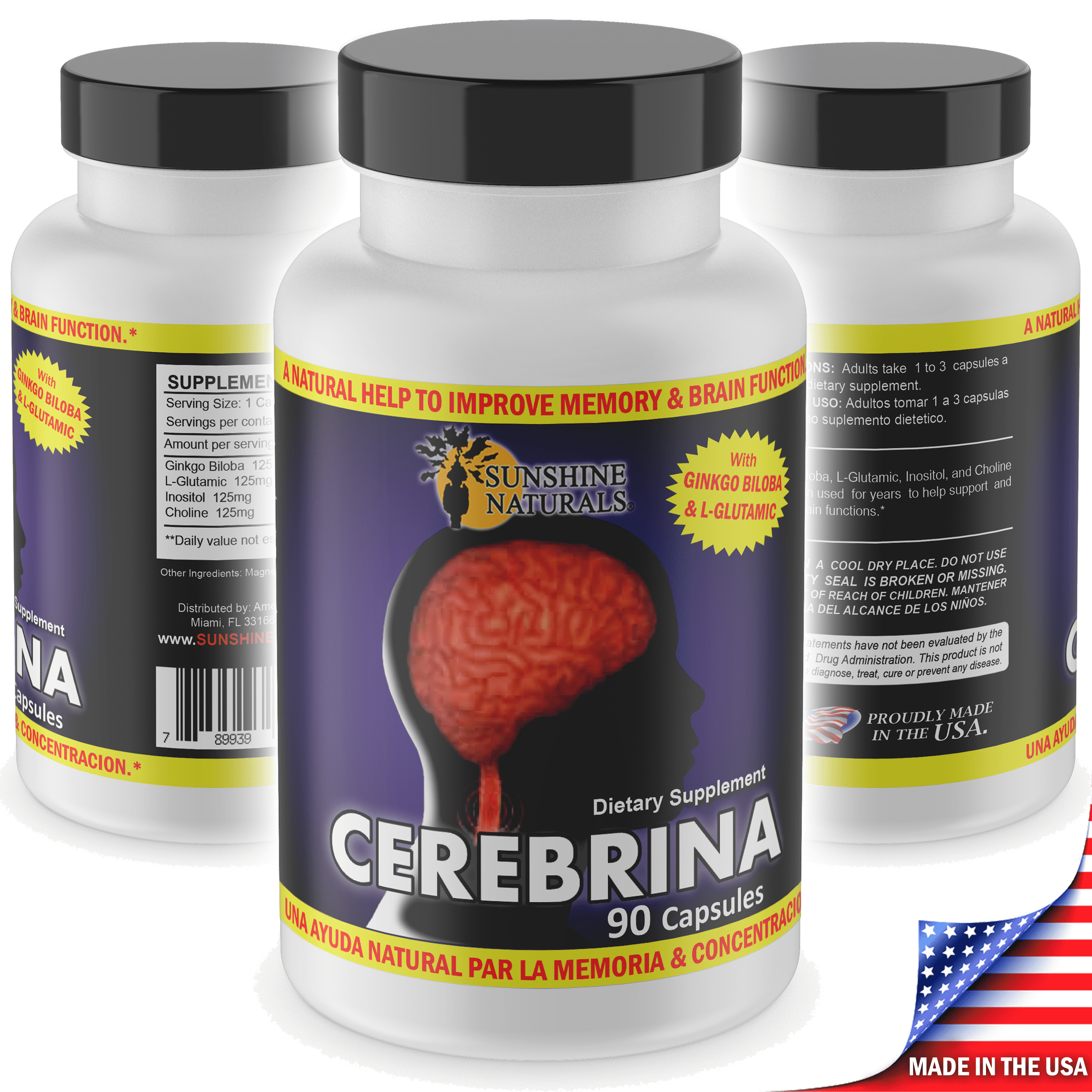 Sunshine Naturals Cerebrina Dietary Supplement Capsules, 90 count