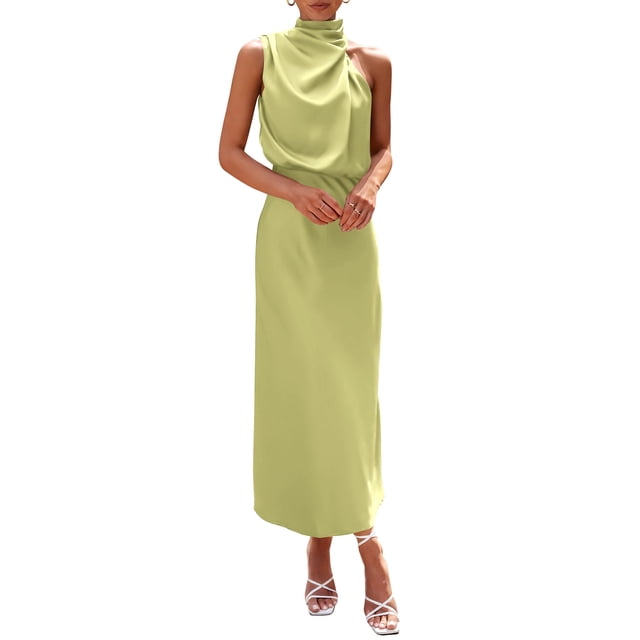 Vestido PRETTYGARDEN 2025 de Verano en Satén sin Mangas con Cuello Simulado