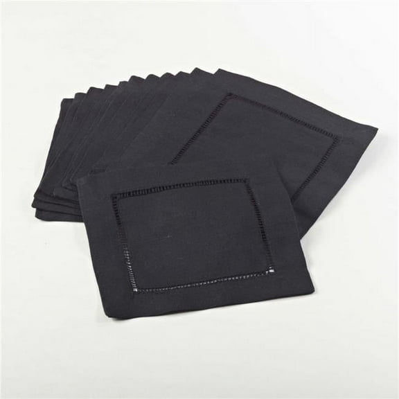 6 in. Everyday Square Hemstitch Cocktail Napkin - Black, Set of 12