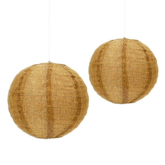 Koyal Wholesale Hanging Burlap Lanterns Decorations, Real Burlap Fabric, 8-inch and 10-inch, 2-Pack