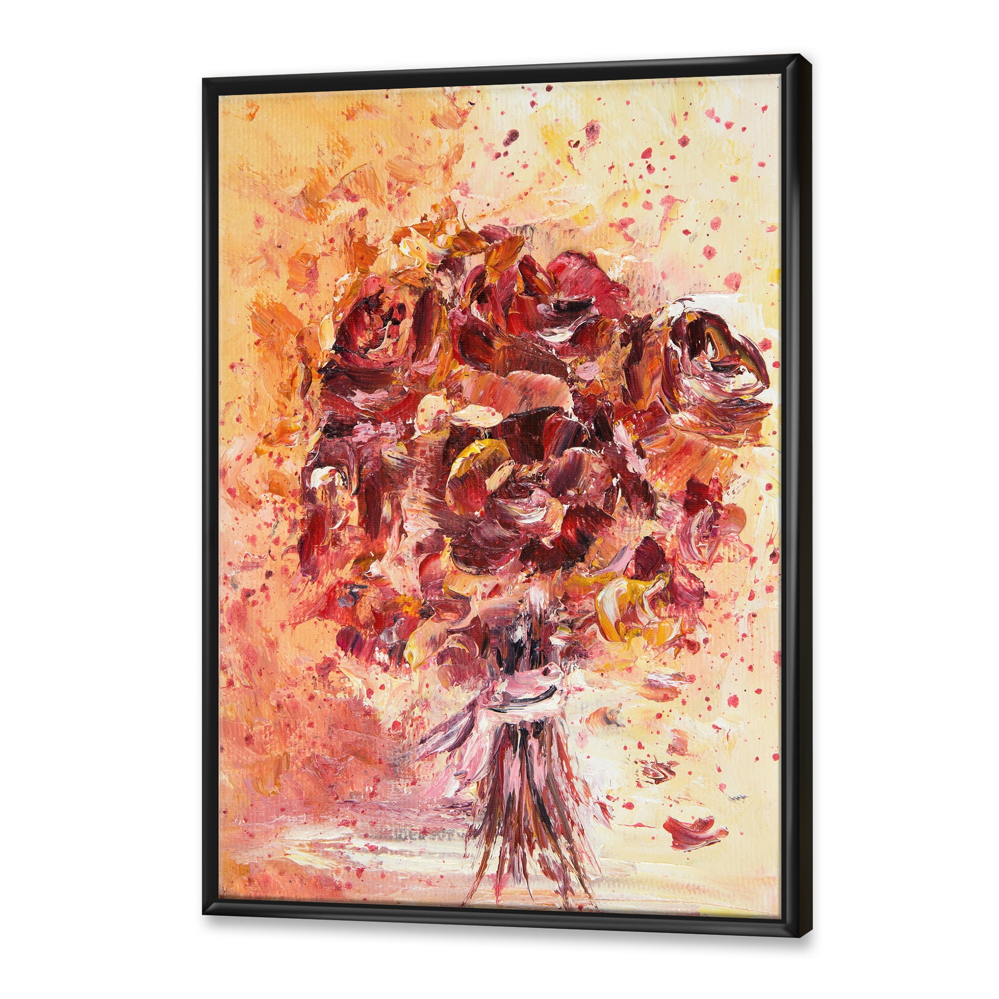 Designart 'Ancient Red Fresh Flowers Bouquet' Traditional Framed Canvas Wall Art Print
