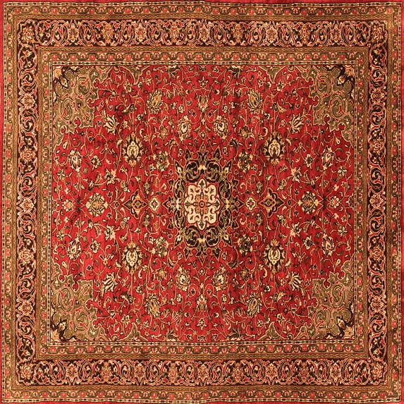 Ahgly Company Indoor Square Medallion Orange Traditional Area Rugs, 4' Square