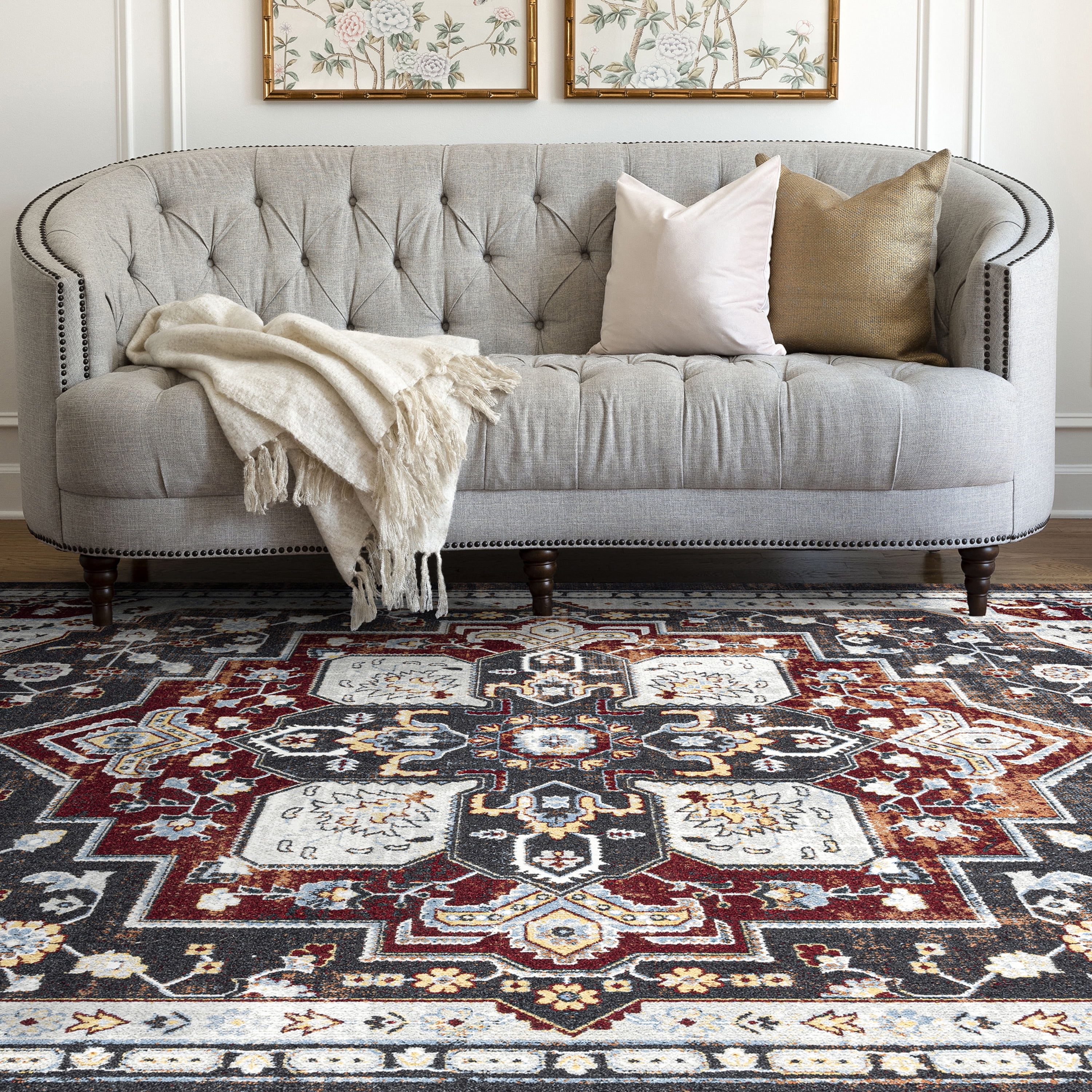 Traditional 9x12 Area Rug (8'9'' x 11'3'') Oriental Red, Red Living Room Easy to Clean