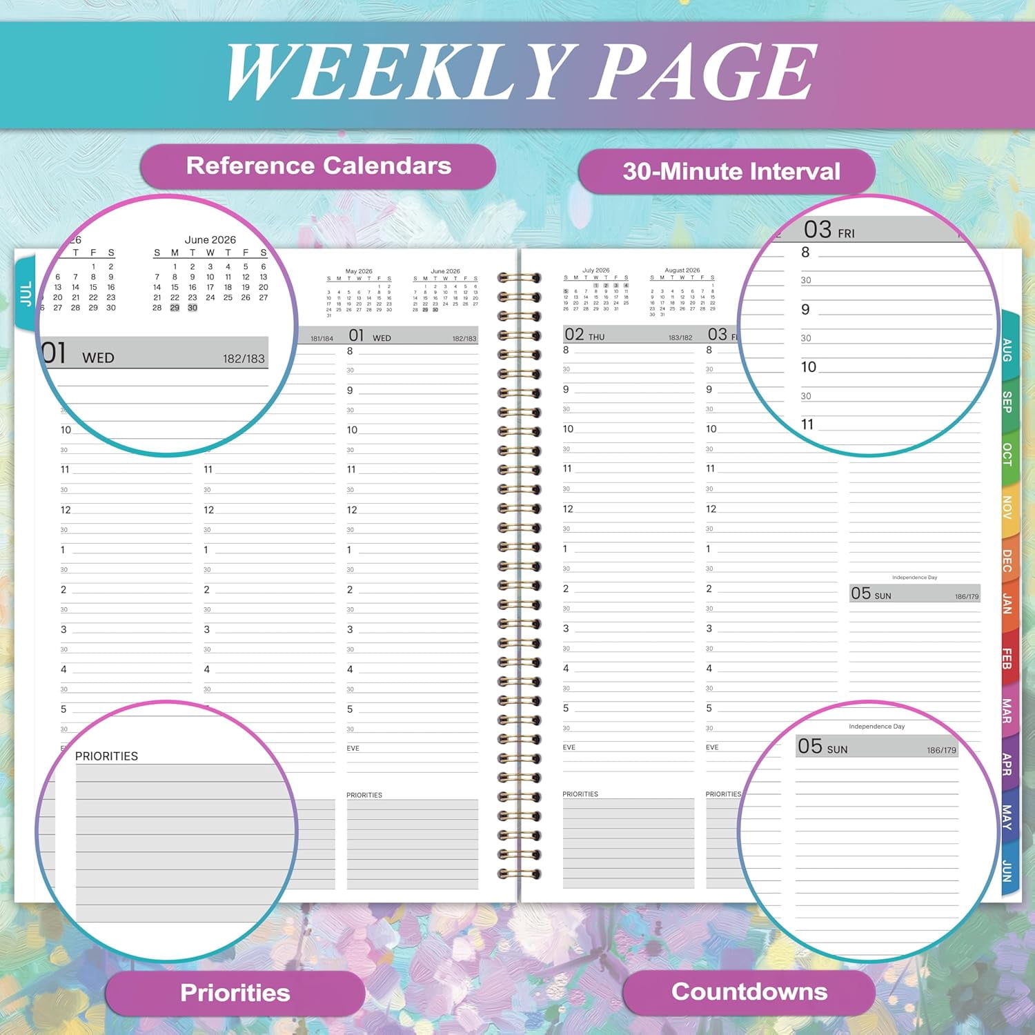 Appointment Book 2026-2027 - Weekly Appointment Book, Jul 2026 - Jun 2027, Hourly Daily Planner 26-27, 9" x 11", Planners 2026-2027 with 30-Minute Interval, Colorful Tabs, Back Pocket, Notes Pages
