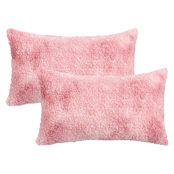 REGALWOVEN Pack of 2 Tie-Dye Teddy Fleece Pillow Cases Soft Plush Pillow Covers for Sofa Bedroom Living Room, Modern Home Decor Pink 20" x 12"