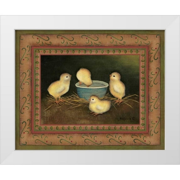 Lewis, Kim 24x20 White Modern Wood Framed Museum Art Print Titled - Chicks with Water