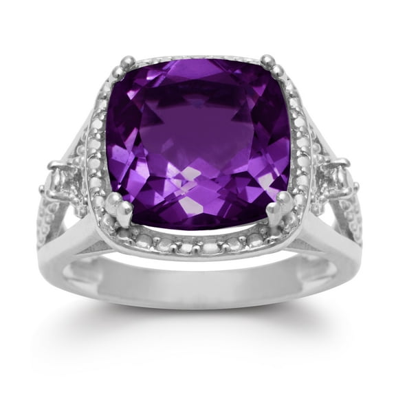 SuperJeweler 5 Carat Cushion Cut Halo Style Amethyst Ring in Sterling Silver for Women