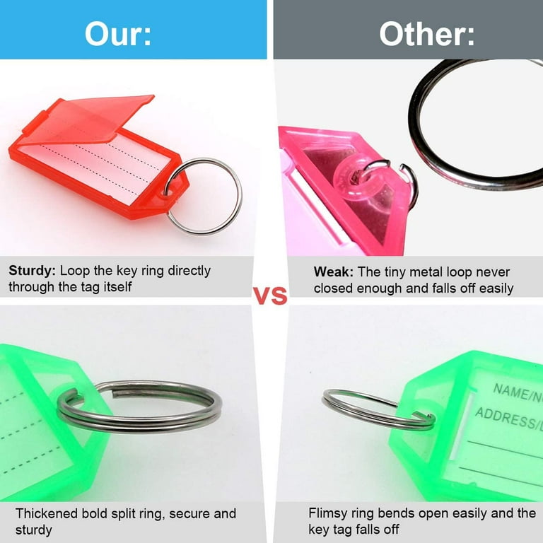 Key Tags, 30 Pcs Colored Identifier ID Keychain Tag with Strong Split Ring  and Flap Label Window for Luggage, 6 Assorted Colors 