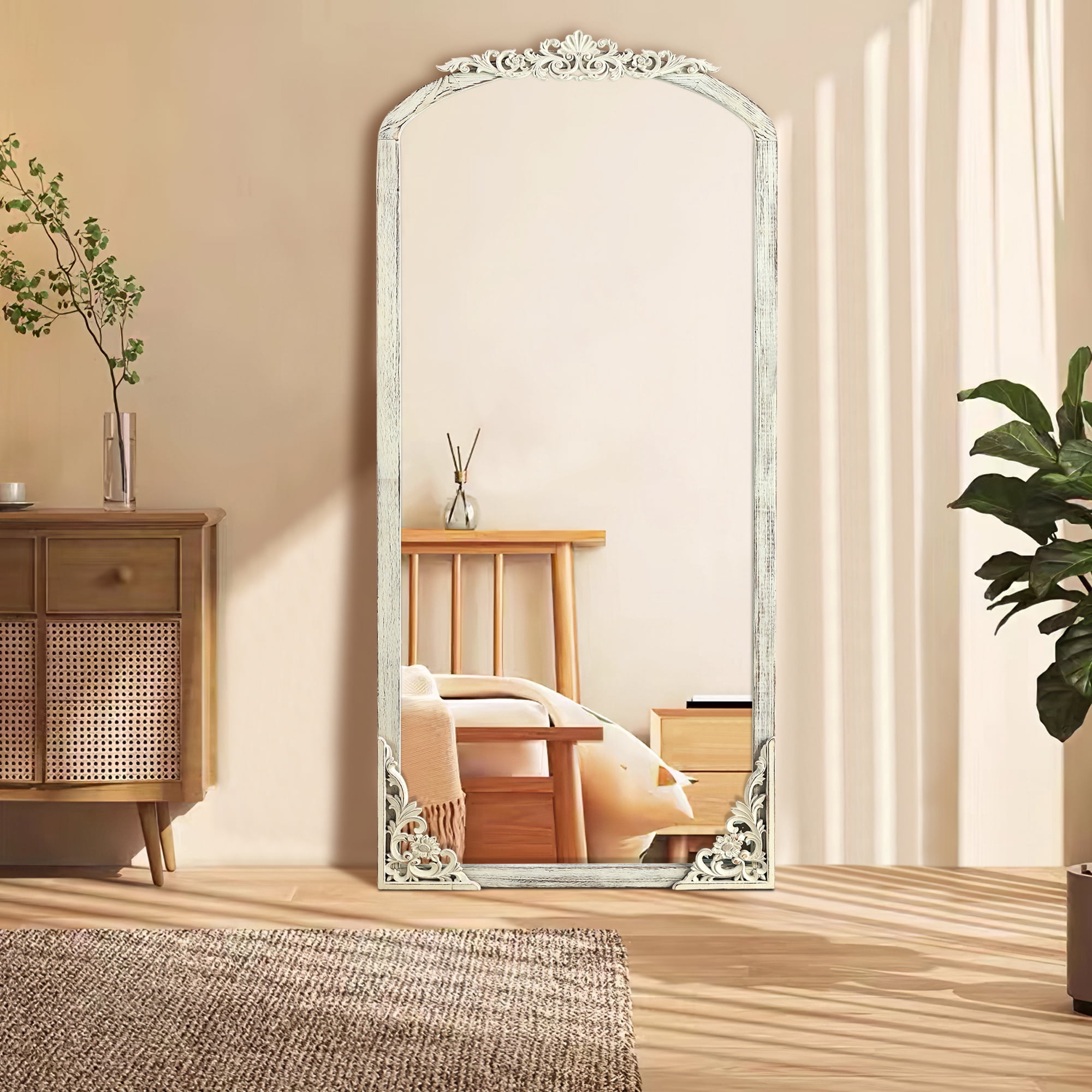 67"x28" Arch Full-Length Vintage Mirror, Weathered White
