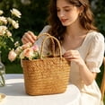 thumbnail image 7 of Cadancy Woven Basket with Handles Handmade Seagrass Storage Baskets Rattan Wicker Gift Bag for Picnic Beach Grocery Shopping Bathroom Bedroom Living Room Home Organization, 7 of 7